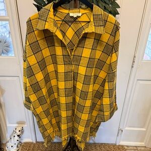 Umgee Boho Plaid Oversized Longline Top with Fringe 2XL